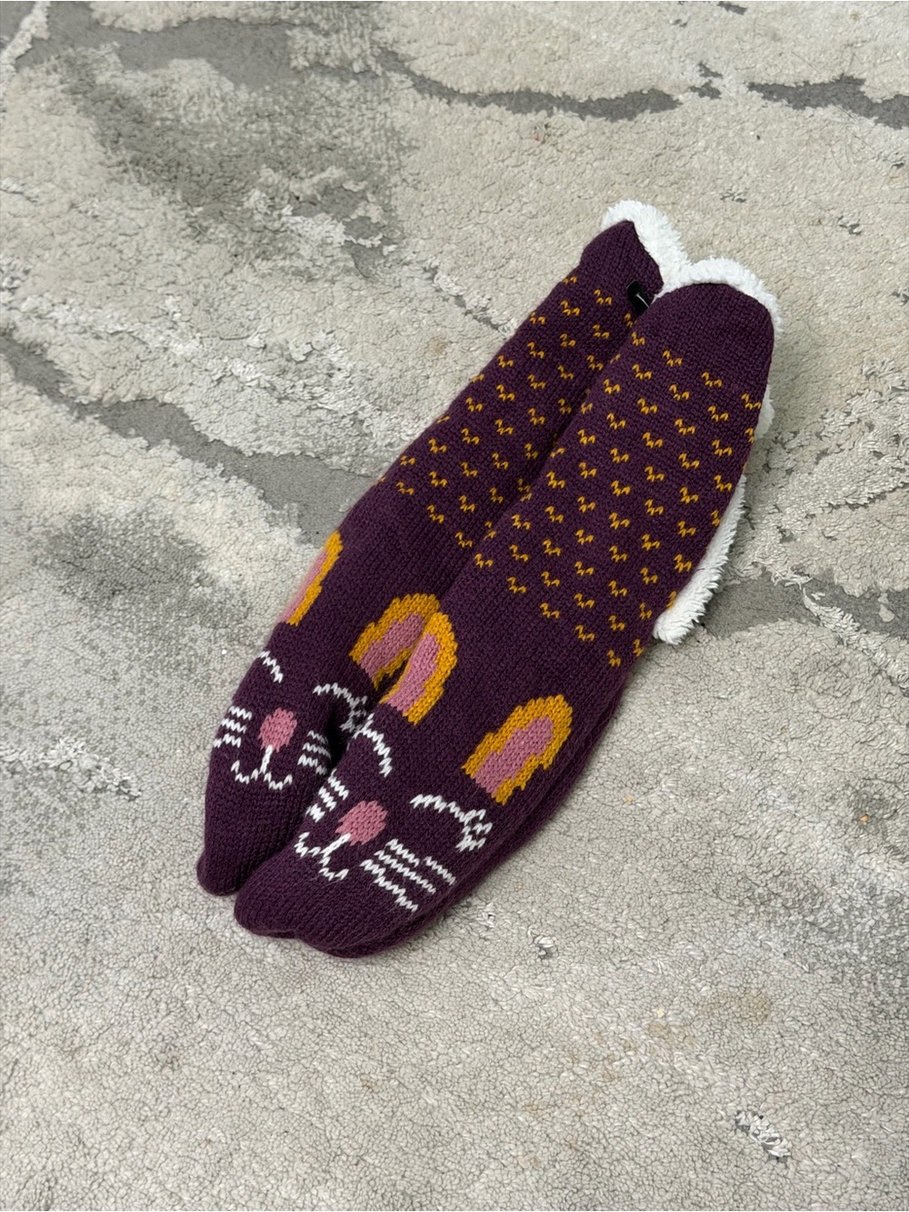 Cozy Purple Cat Knit Pet Socks with Plush Lining